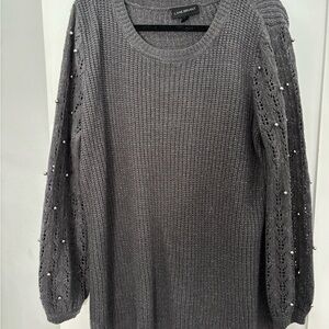 Lane Bryant Charcoal Sweater with Pearl Details